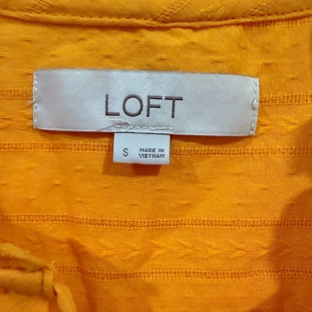 LOFT Orange Cotton Peasant Blouse Small Boho Puff Sleeve Lightweight